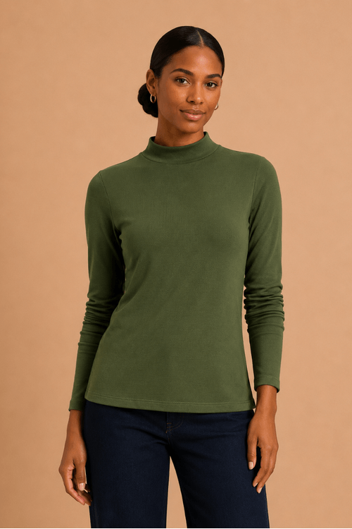 Blusa gola alta manga longa verde -1-